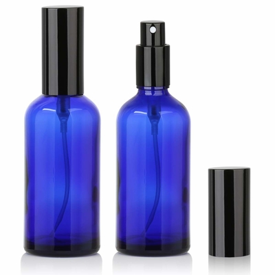 Бутылка брызг насоса синего стекла LinDeer 50ml косметическая с черным спрейером тумана