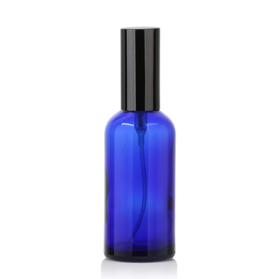 Бутылка брызг насоса синего стекла LinDeer 50ml косметическая с черным спрейером тумана