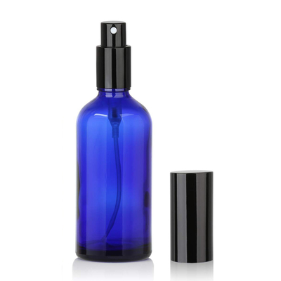 Бутылка брызг насоса синего стекла LinDeer 50ml косметическая с черным спрейером тумана
